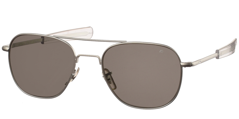 Μεταλλικά διαχρονικά ματ ασημί ανδρικά γυαλιά ηλίου Pilot 57 Matte Silver της εταιρίας American Optical με κρυστάλλινους φακούς για μεσαία και μεγάλα πρόσωπα.