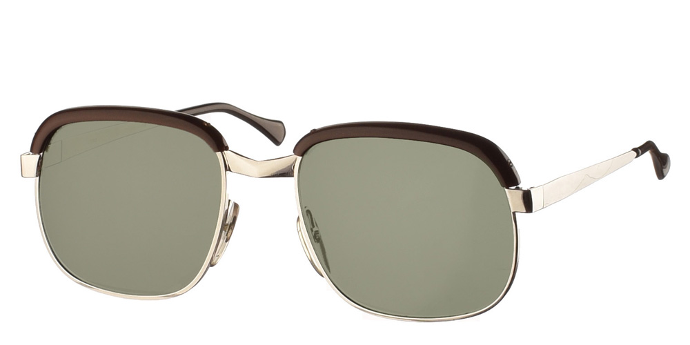 Τετράγωνα μεταλλικά ανδρικά και γυναικεία γυαλιά ηλίου Original Vintage 8002 Silver σε ασημί σκελετό και σκούρους πράσινους φακούς.