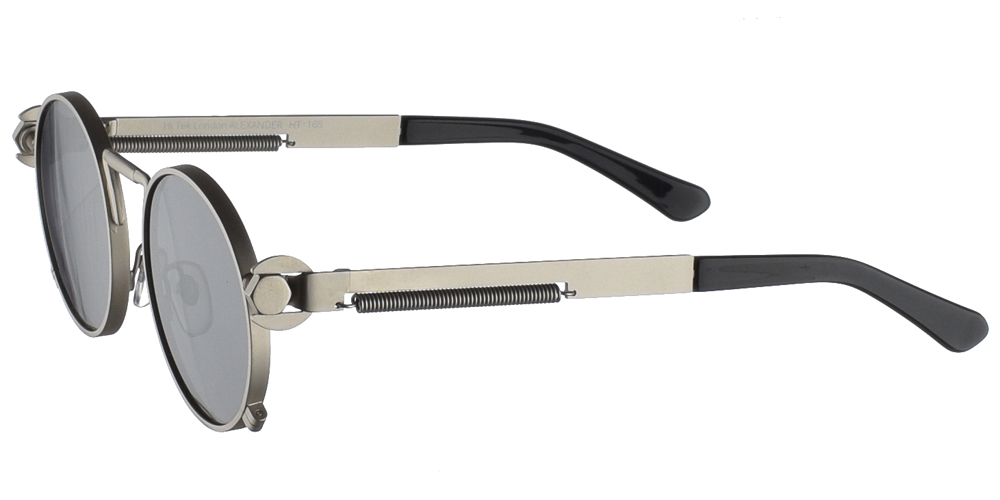 Στρογγυλά unisex μεταλλικά γυαλιά ηλίου HT 165 με ασημί μεταλλικό σκελετό και σκούρους γκρι polarized φακούς της εταιρίας Hi Tek για μεσαία και μεγάλα πρόσωπα.