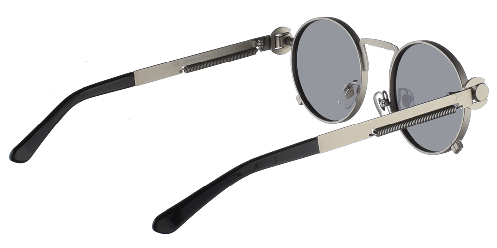 Steampunk στρογγυλά μεταλλικά ανδρικά και γυναικεία γυαλιά ηλίου Hitek Alexander 165 Silver σε ασημί ματ σκελετό και σκούρους γκρι polarized φακούς.