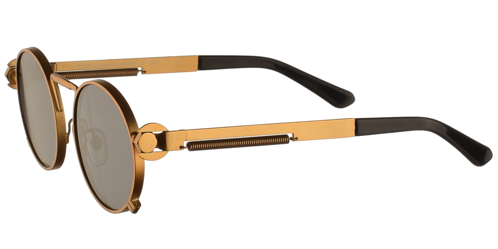 Στρογγυλά unisex μεταλλικά γυαλιά ηλίου HT 165 με ματ χρυσό μεταλλικό σκελετό και σκούρους γκρι polarized φακούς της εταιρίας Hi Tek για μεσαία και μεγάλα πρόσωπα.
