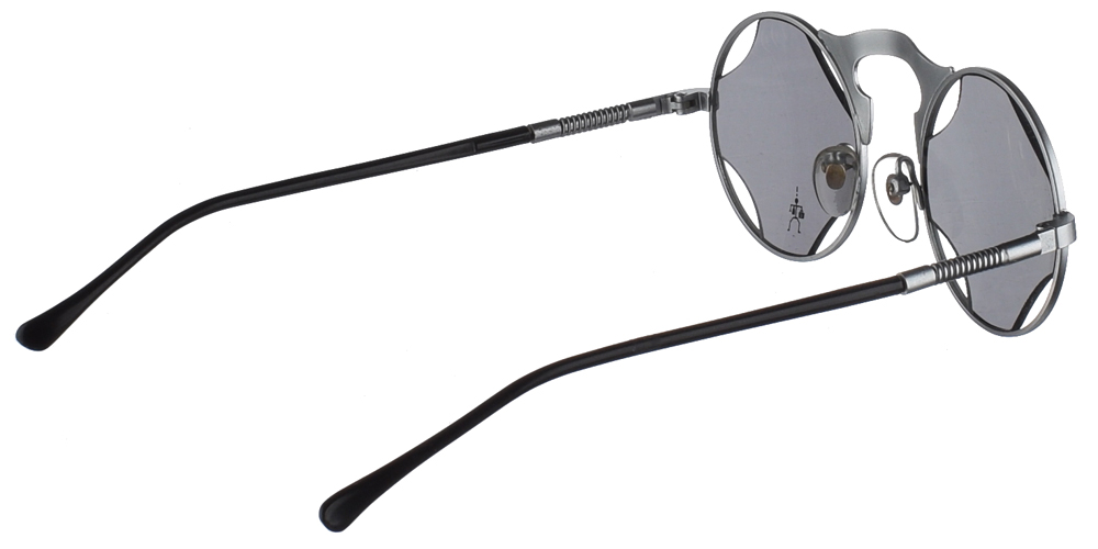 Στρογγυλά μεταλλικά ανδρικά και γυναικεία γυαλιά ηλίου Hitek Alexander 006 Silver σε ασημί σκελετό και σκουρόχρωμους γκρι φακούς για όλα τα πρόσωπα.
