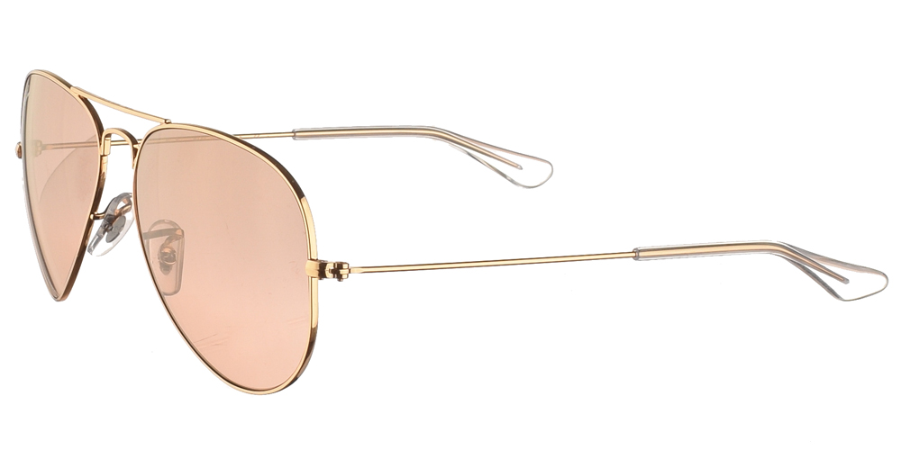 Γυναικεία διαχρονικά aviator γυαλιά ηλίου RB 3025 σε χρυσό μεταλλικό σκελετό και απαλούς ροζ κρυστάλλους της εταιρίας Ray Ban για μικρά και μεσαία πρόσωπα.