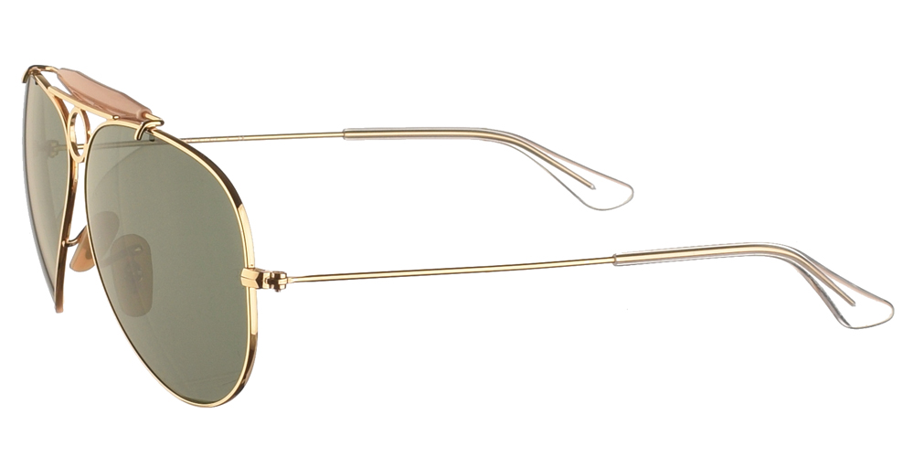Διαχρονικά aviator γυαλιά ηλίου RB 3025 σε χρυσό μεταλλικό σκελετό και σκούρους πράσινους κρυστάλλους της εταιρίας Ray Ban για μικρά και μεσαία πρόσωπα.