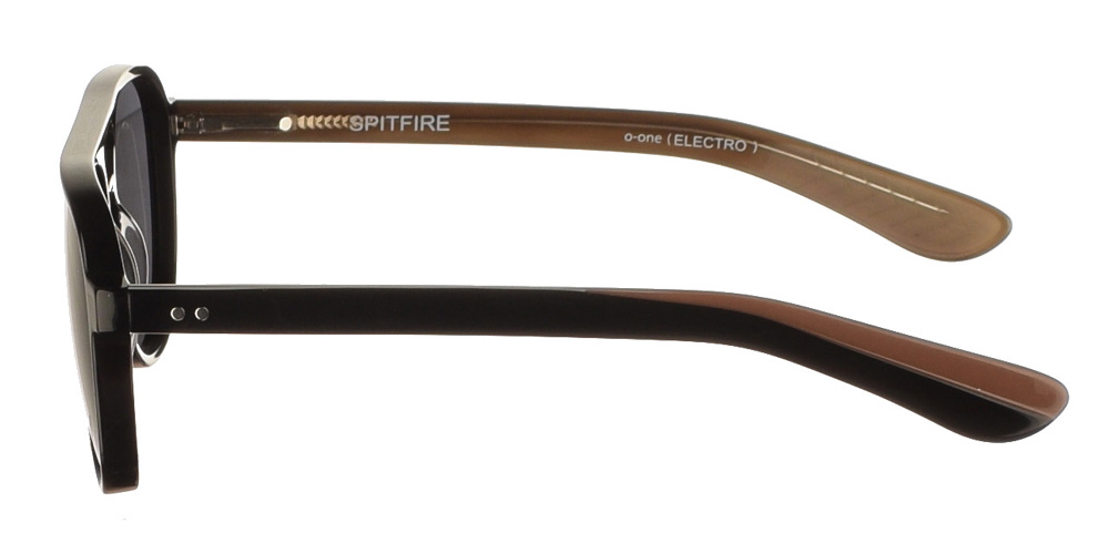 Κοκάλινα διαχρονικά πιλοτικά ανδρικά γυαλιά ηλίου Spitfire Electro Black με μαύρο σκελετό με καφέ λεπτομέρειες και σκουρόχρωμους γκρι φακούς.