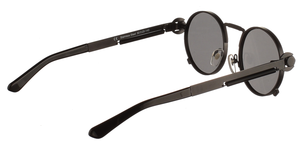Στρογγυλά unisex μεταλλικά γυαλιά ηλίου HT 165 με ματ μαύρο μεταλλικό σκελετό και σκούρους γκρι polarized φακούς της εταιρίας Hi Tek για μεσαία και μεγάλα πρόσωπα.