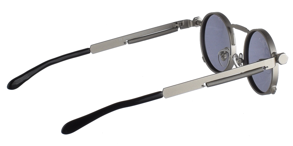 Steampunk στρογγυλά μεταλλικά ανδρικά και γυναικεία γυαλιά ηλίου Hitek Alexander 1985 Silver σε ασημί ματ σκελετό και σκούρους γκρι polarized φακούς.