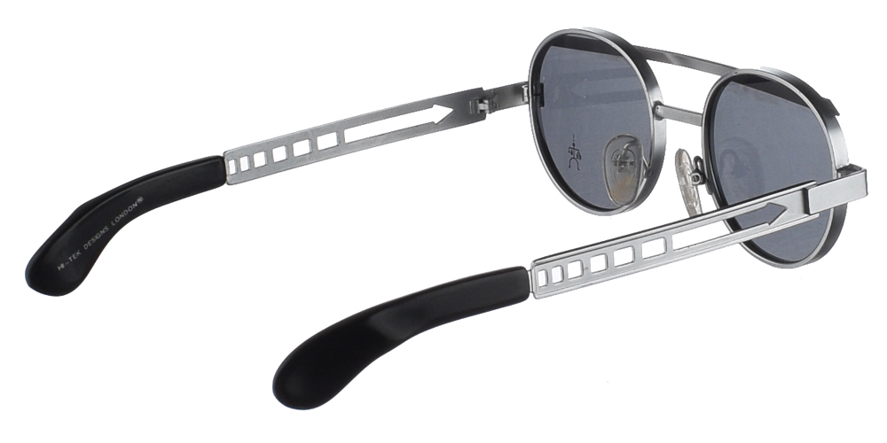 Στρογγυλά μεταλλικά ανδρικά και γυναικεία γυαλιά ηλίου Hi Tek HT 4002 Matte Silver σε ασημί σκελετό και σκούρους γκρι φακούς για μεσαία και μεγάλα πρόσωπα. 
