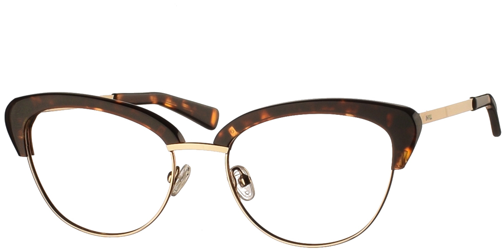 Γυναικεία γυαλιά οράσεως nylor πεταλούδα Invu B3803 B σε καφέ ταρταρούγα και χρυσό σκελετό για μεσαία και μεγάλα πρόσωπα.