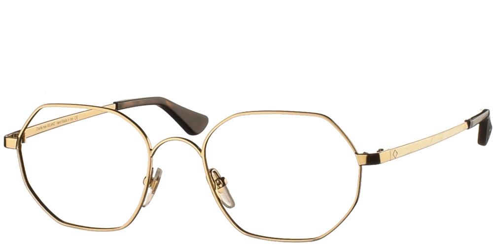Πολυγωνικά μεταλλικά ανδρικά και γυναικεία γυαλιά οράσεως Charlie Max Bovisa GL σε χρυσό χρώμα για όλα τα πρόσωπα.