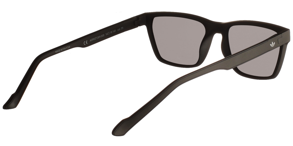 Ανδρικά και γυναικεία κοκάλινα τετράγωνα γυαλιά ηλίου Adidas Originals AOR027 009 σε μαύρο ματ χρώμα και επίπεδους σκουρόχρωμους γκρι φακούς.
