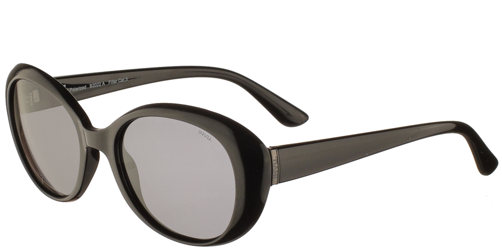 Διαχρονικά κοκάλινα γυναικεία γυαλιά ηλίου B2022 A σε μαύρο χρώμα με γκρι polarized φακούς της εταιρίας Invu για μικρά και μεσαία πρόσωπα.