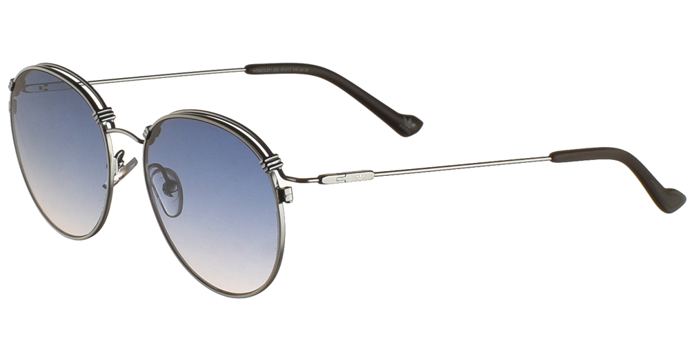 Ανδρικά και γυναικεία μεταλλικά στρογγυλά γυαλιά ηλίου Adidas Originals AOM013 071 σε λευκό και ασημί χρώμα και επίπεδους μπλε ντεγκραντέ φακούς.