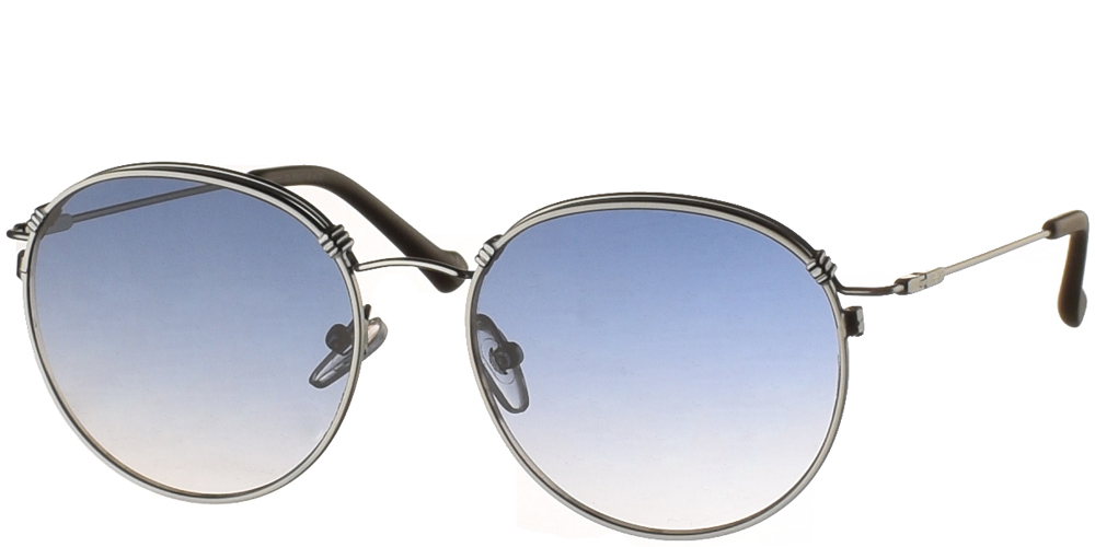 Ανδρικά και γυναικεία μεταλλικά στρογγυλά γυαλιά ηλίου Adidas Originals AOM013 071 σε λευκό και ασημί χρώμα και επίπεδους μπλε ντεγκραντέ φακούς.