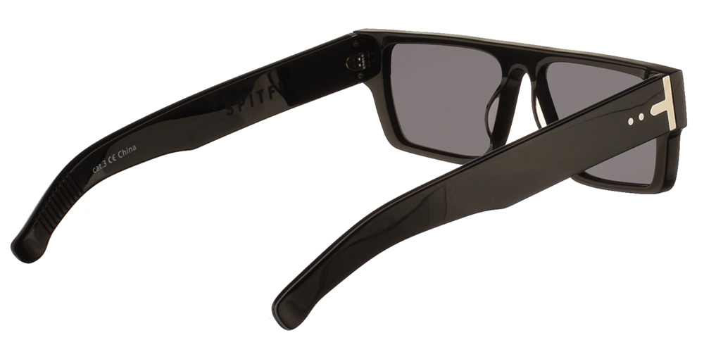 Ανδρικά και γυανικεία κοκάλινα γυαλιά ηλίου Spitfire Cut Six Black σε μαύρο χρώμα και επίπεδους γκρι φακούς της για μεσαία και μεγάλα πρόσωπα.