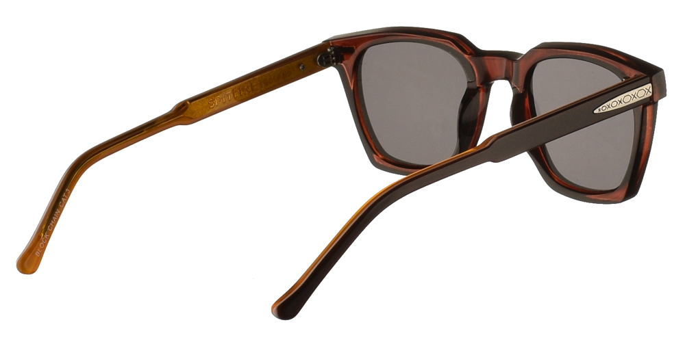Τετράγωνα ανδρικά και γυναικεία γυαλιά ηλίου Spitfire Block Chain Brown σε σκούρο καφέ χρώμα με πορτοκαλί λεπτομέρειες και σκουρόχρωμους γκρι φακούς.