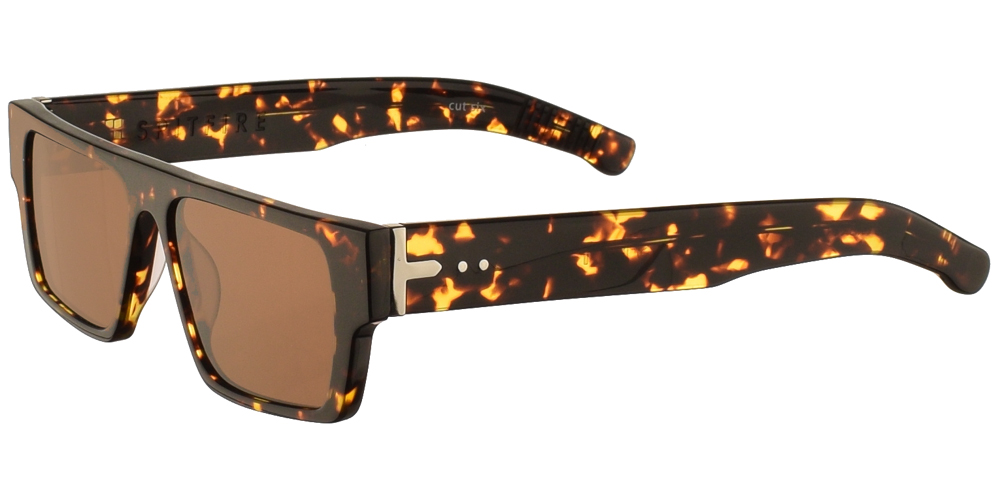 Unisex κοκάλινα γυαλιά ηλίου Cut Six σε σκουρόχρωμη καφέ ταρταρούγα και επίπεδους καφέ φακούς της εταιρίας Spitfire για μεσαία και μεγάλα πρόσωπα.