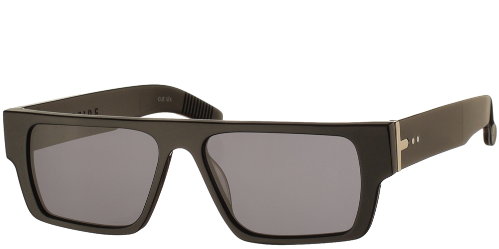 Unisex κοκάλινα γυαλιά ηλίου Cut Six σε μαύρο χρώμα και επίπεδους γκρι φακούς της εταιρίας Spitfire για μεσαία και μεγάλα πρόσωπα.
