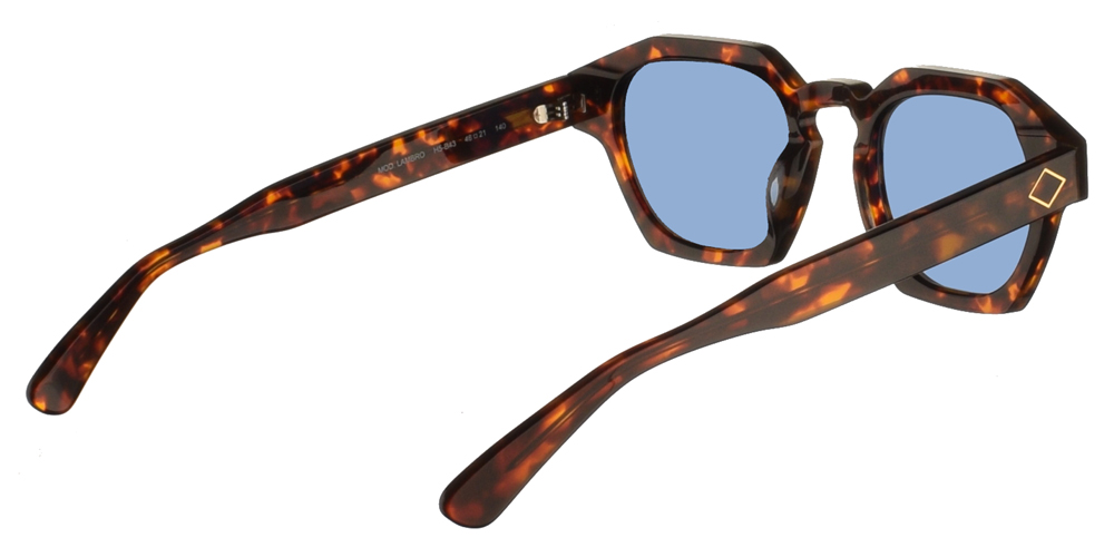 Χειροποίητα κοκάλινα ανδρικά και γυναικεία γυαλιά ηλίου Charlie Max Lambro H5B43 σε καφέ ταρταρούγα και μπλε φακούς για όλα τα πρόσωπα.
