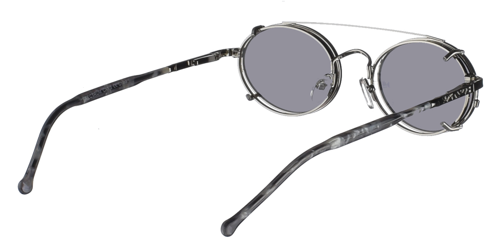 Στρογγυλά μεταλλικά ανδρικά και γυναικεία γυαλιά ηλίου Spitfire Spectrum Silver σε ασημί σκελετό και με αποσπώμενο clip on με γκρι φακούς.