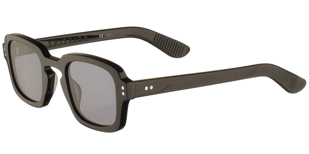 Κοκάλινα unisex γυαλιά ηλίου Cut Fifteen σε μαύρο σκελετό και επίπεδους γκρι φακούς της εταιρίας Spitfire για μεσαία και μεγάλα πρόσωπα.