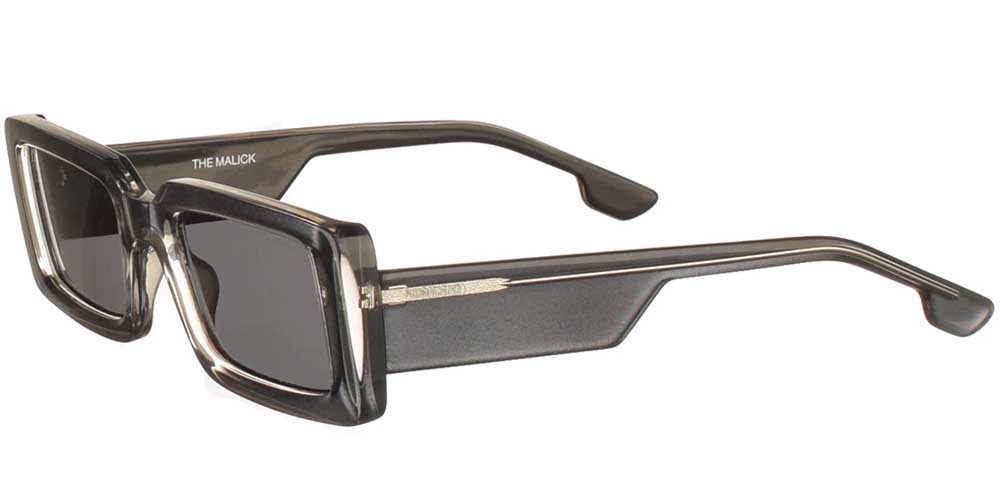 Woman's square acetate sunglasses Malick Onyx in grey metallic and dark grey lenses by Komono best for medium and large faces.