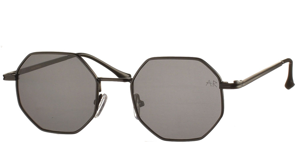 Πολυγωνικά μεταλλικά ανδρικά και γυναικεία γυαλιά ηλίου Frazer με μαύρο σκελετό και σκούρους γκρι φακούς της εταιρίας Armed Robbery κατάλληλα για όλα τα πρόσωπα.