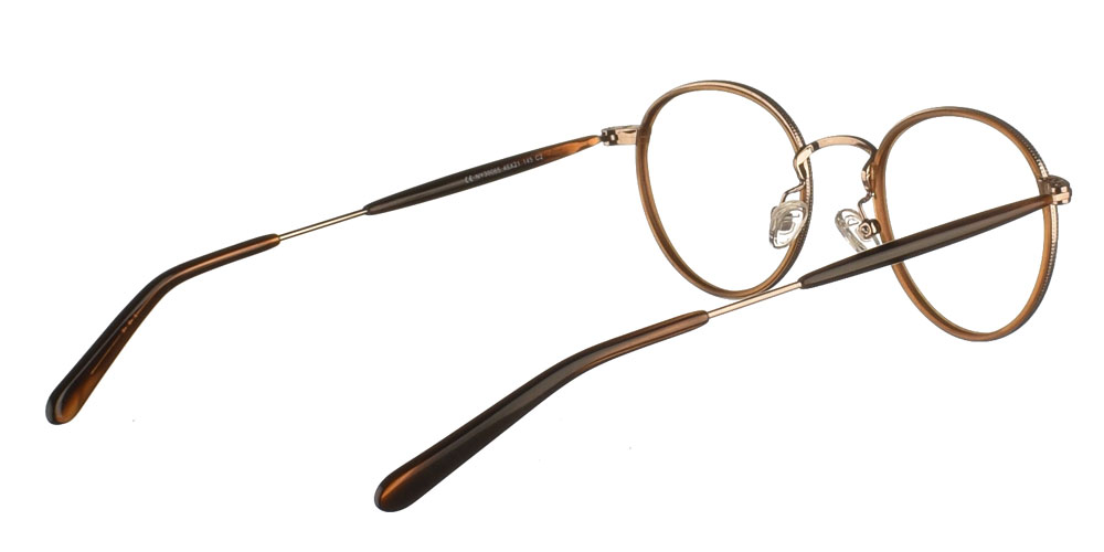 Στρογγυλά χειροποίητα μεταλλικά ανδρικά και γυναικεία γυαλιά οράσεως NY30065 2 χρυσά με καφέ κοκάλινες λεπτομέρειες της εταιρίας Charles Stone κατάλληλα για μεσαία και μικρά πρόσωπα.