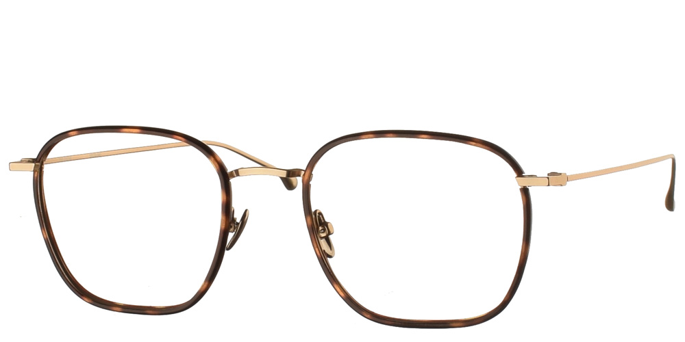 Τετράγωνα χρυσά μεταλλικά ανδρικά και γυναικεία γυαλιά οράσεως Oscar White Gold Havana με καφέ ταρταρούγα κοκάλινες λεπτομέρειες  της εταιρίας Komono για μεσαία και μεγάλα πρόσωπα.