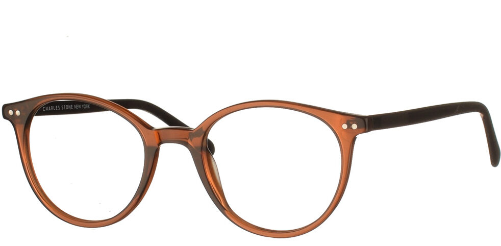 Στρογγυλά χειροποίητα κοκάλινα γυναικεία γυαλιά οράσεως NY30106 2 καφέ της εταιρίας Charles Stone κατάλληλα για μεσαία και μικρά πρόσωπα.