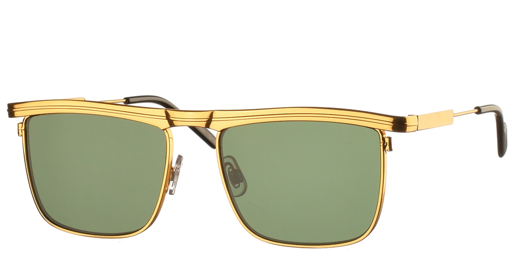 Μεταλλικά τετράγωνα γυναικεία και ανδρικά γυαλιά ηλίου PK90 Gold χρυσά με μεταλλική μπάρα και  σκούρο πράσινο  φακό της εταιρίας Spitfire  κατάλληλα για όλα τα  πρόσωπα.