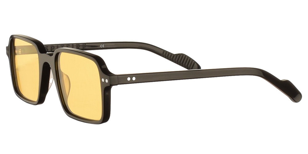 Κοκάλινα τετράγωνα ανδρικά και γυναικεία γυαλιά ηλίου Cut Thirty Two μαύρα με ανοιχτούς κίτρινους φακούς της εταιρίας Spitfire πιο κατάλληλα για μεσαία και μεγάλα πρόσωπα.