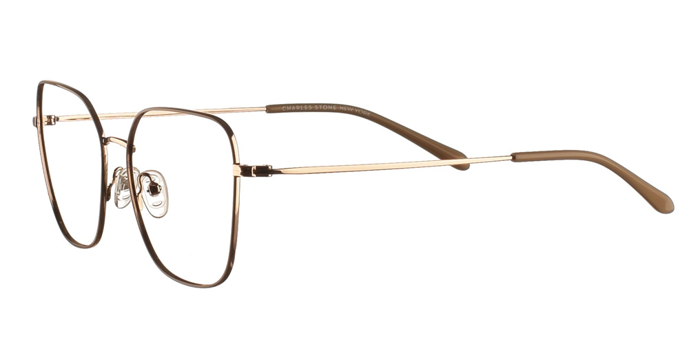 Τετράγωνα χειροποίητα μεταλλικά γυναικεία γυαλιά οράσεως NY30105 3  χρυσά με καφέ  λεπτομέρειες της εταιρίας Charles Stone κατάλληλα για μεσαία και μεγάλα πρόσωπα.