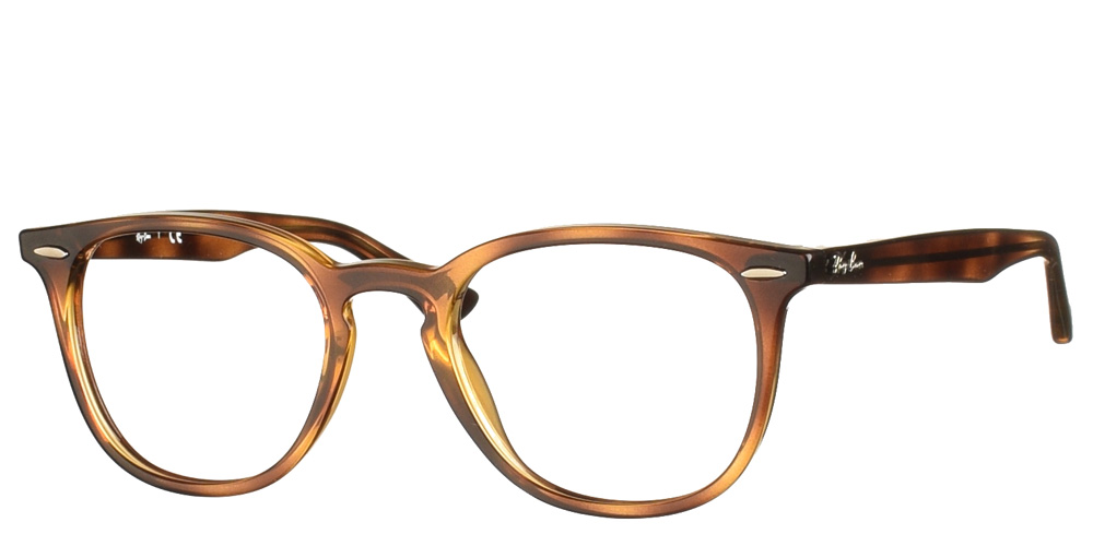Τετράγωνα κοκάλινα ανδρικά και γυναικεία γυαλιά οράσεως RB 7159 2012 καφέ μελί της εταιρίας Ray Ban πιο κατάλληλα για μεσαία και μικρά πρόσωπα.
