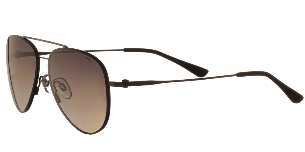 Διαχρονικά ανδρικά πιλοτικά μεταλλικά γυαλιά ηλίου P1001A μολυβί με γκρι πράσινους ντεγραντέ polarized φακούς της εταιρίας Invu πιο κατάλληλα για μεσαία και μικρά πρόσωπα.