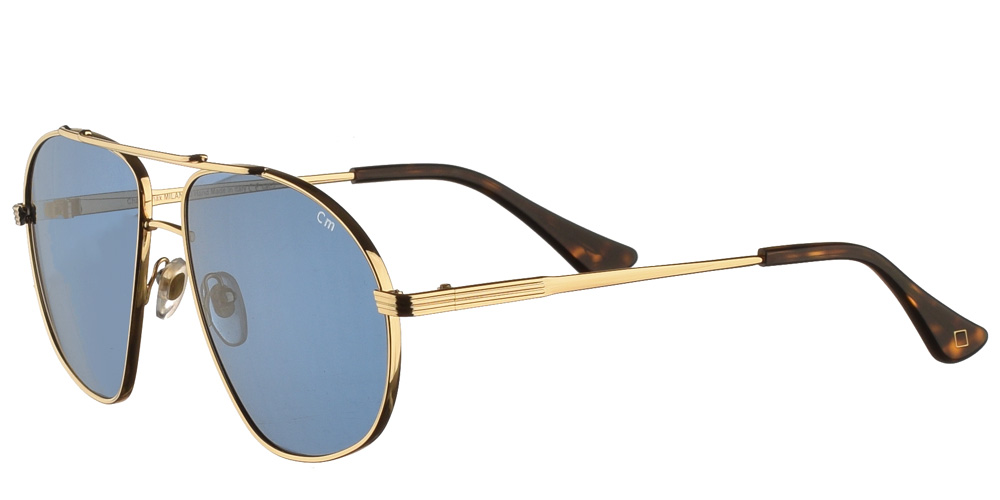 Χειροποίητα oversized μεταλλικά πιλοτικά ανδρικά και γυναικεία γυαλιά ηλίου Arco Glb43 χρυσά με απαλούς μπλέ φακούς της εταιρίας Charlie Max πιο κατάλληλα για μεγάλα πρόσωπα.