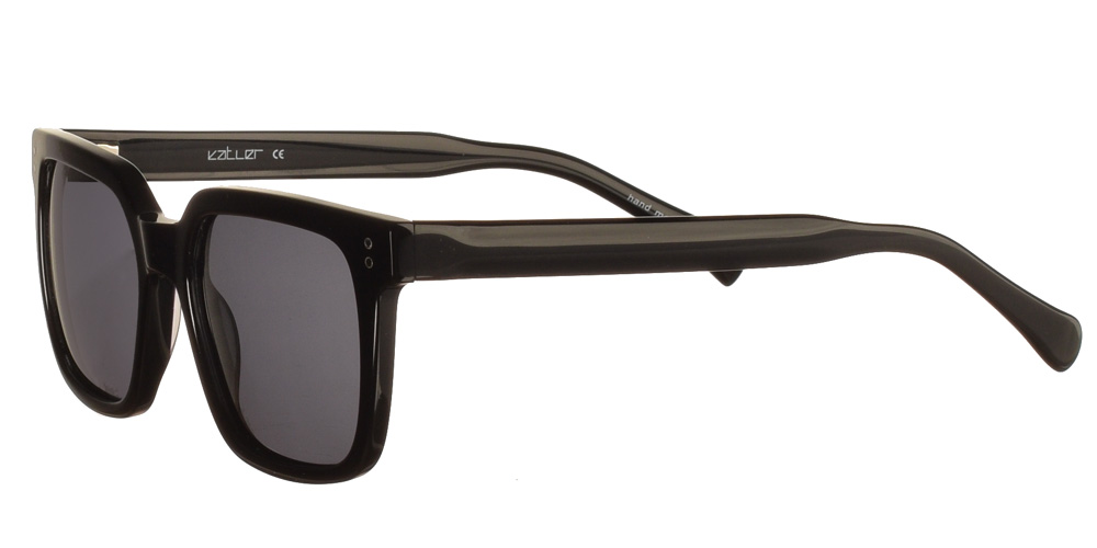 Τετράγωνα διαχρονικά χειροποίητα κοκάλινα ανδρικά και γυναικεία γυαλιά ηλίου 1230 01 μαύρα με σκούρους γκρί polarized φακούς της εταιρίας Katler πιο κατάλληλα για μεσαία και μεγάλα πρόσωπα.