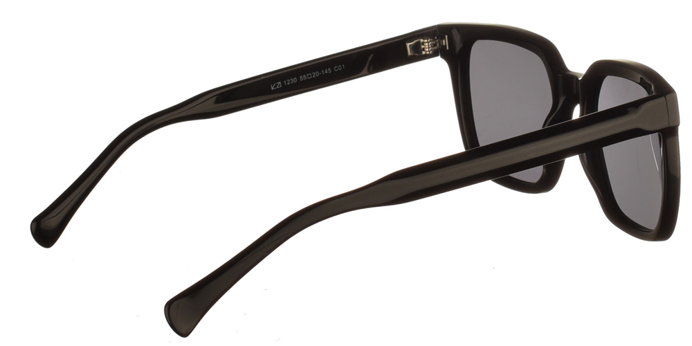 Τετράγωνα διαχρονικά χειροποίητα κοκάλινα ανδρικά και γυναικεία γυαλιά ηλίου 1230 01 μαύρα με σκούρους γκρί polarized φακούς της εταιρίας Katler πιο κατάλληλα για μεσαία και μεγάλα πρόσωπα.