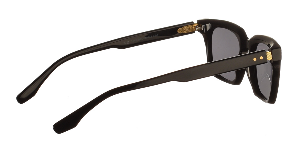 Τετράγωνα χειροποίητα κοκάλινα ανδρικά και γυναικεία γυαλιά ηλίου 1441 01 μαύρα με γκρι σκούρους polarized φακούς της εταιρίας Katler κατάλληλα για όλα τα πρόσωπα.