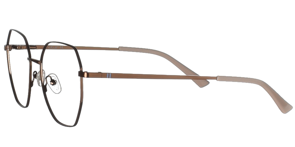 Μεταλλικά πολύγωνα γυναικεία γυαλιά οράσεως Κ12046 μπρονζέ με μπέζ λεπτομέρειες της εταιρίας Katler κατάλληλα για μεσαία και μεγάλα πρόσωπα.
