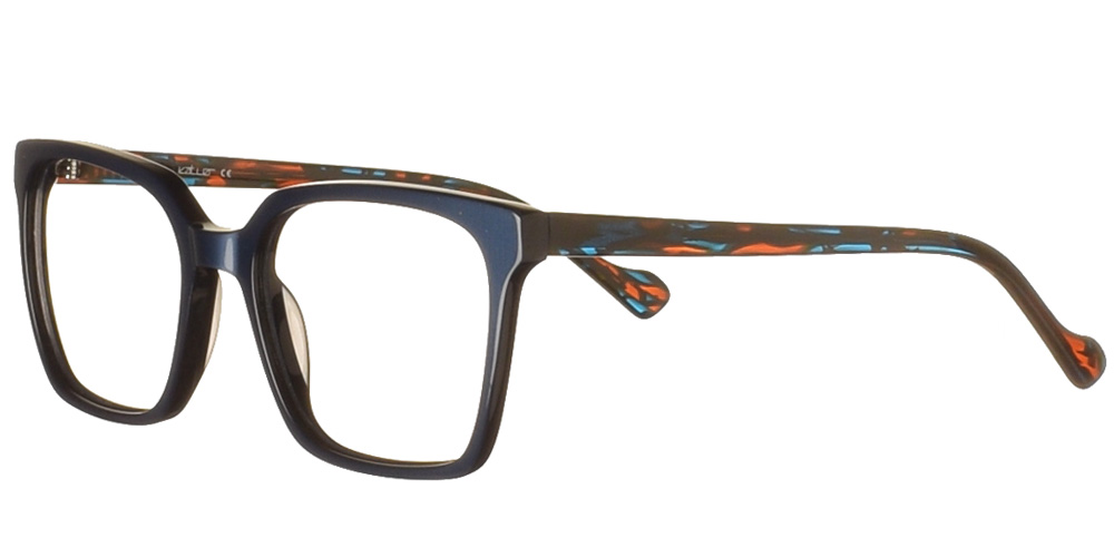 Black acetate woman’s eyewear Κ1354 blue with blue tortoise arms by Katler most suitable for medium and large faces.