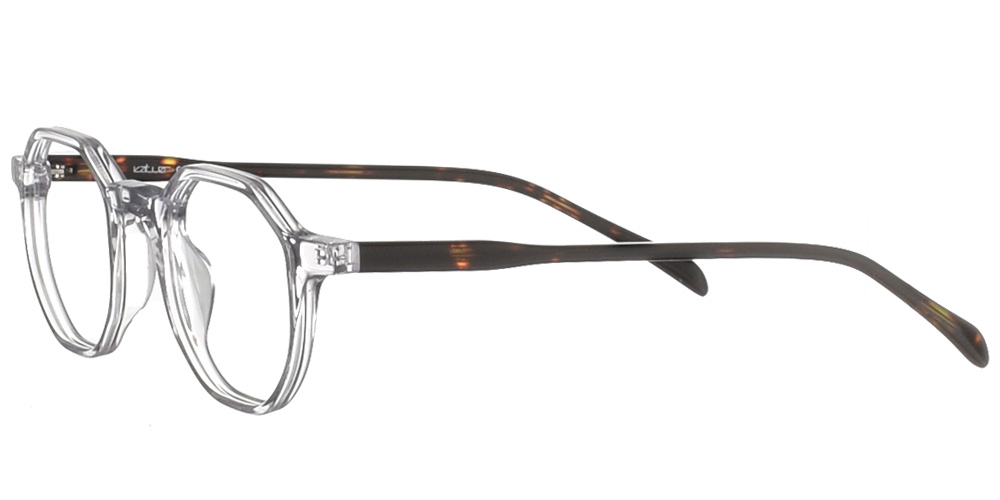 Kοκάλινα πολύγωνα γυαλιά οράσεως Κ1384  διάφανα με σκούρους καφέ ταρταρούγα βραχίονες της εταιρίας Katler κατάλληλα για μεσαία και μικρά πρόσωπα.