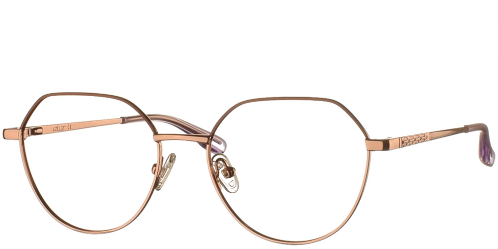 Metallic polygonal women's eyeglasses by Katler gold with pink details more suitable for medium and small faces.