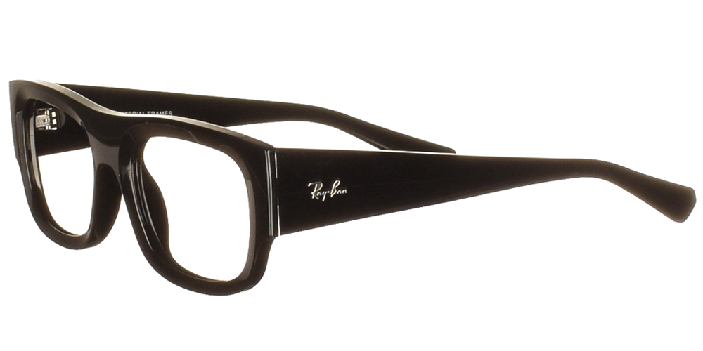 Unisex acetate square eyeglasses RB 7218 glossy black by Ray Ban more suitable for medium and large faces.