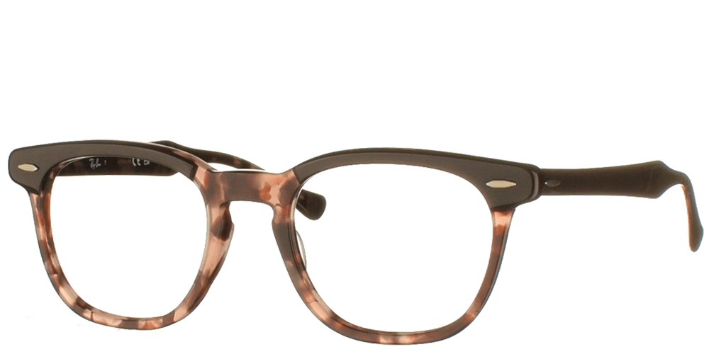 Unisex acetate square eyeglasses RB 5398 glossy brown tortoise by Ray Ban more suitable for all shape of faces.